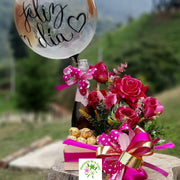 Ancheta con chocolates y vino